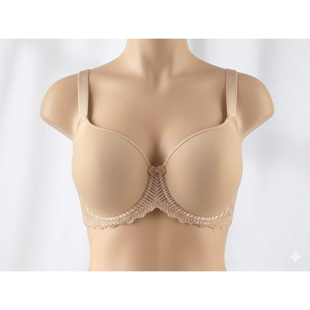 Wacoal T-Shirt Bra 38DDD Beige Underwire Molded Lined Cups Lace Trim 853117